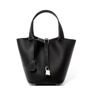 Elegant Genuine Leather Bucket Bag with Lock — 5 Colors Available
